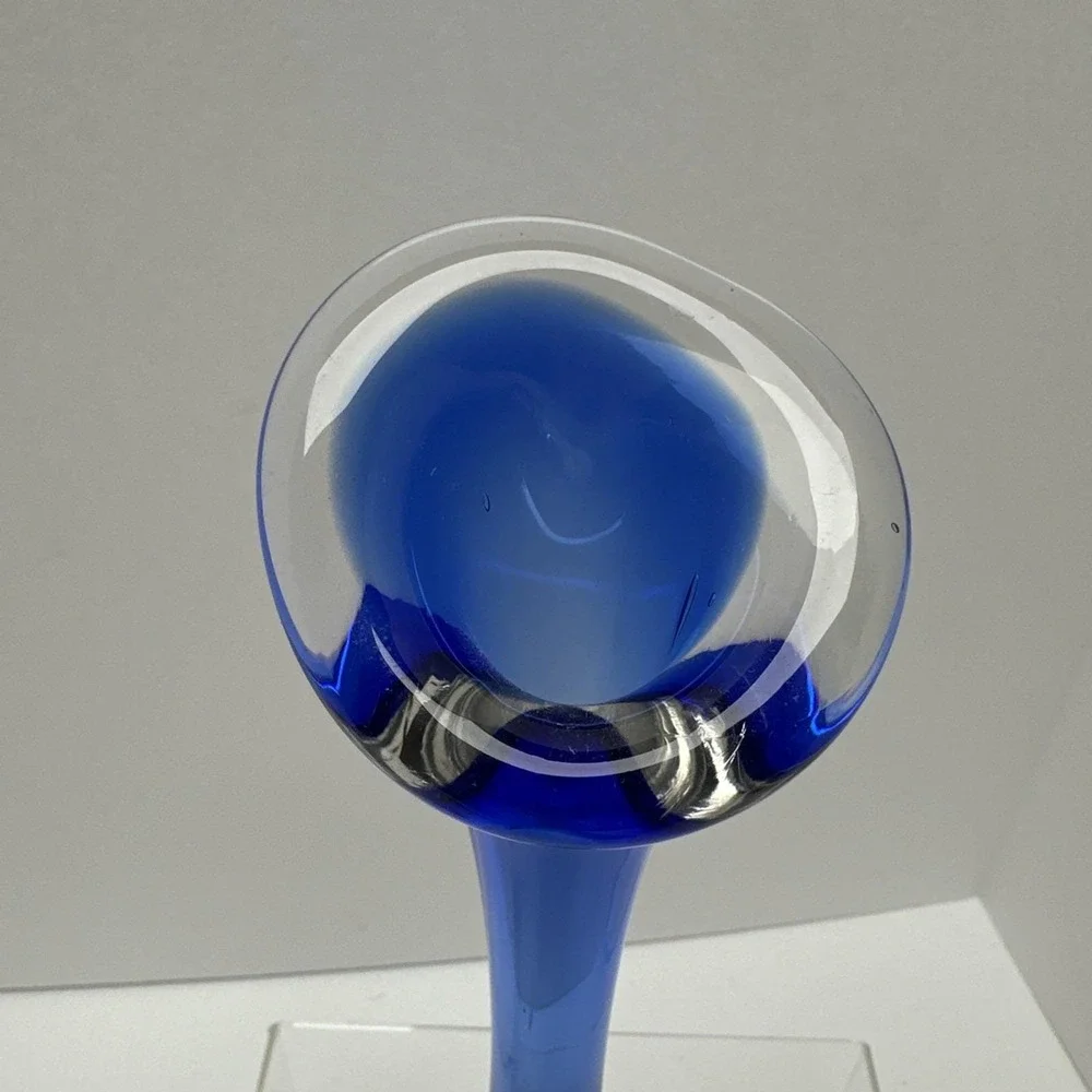 Aseda Glasbruk Calla Lily Bud Vase Blue MCM Sweden 8